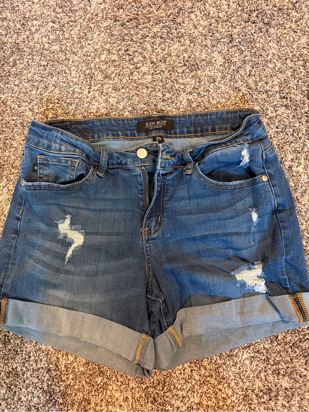 Judy Blue Medium Wash Distressed Roll-Cuff Jean Shorts